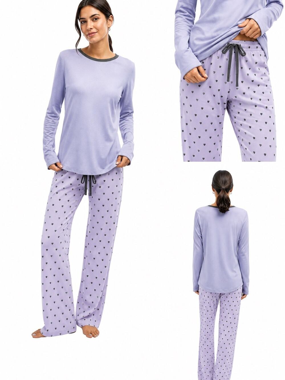 Jijamas $127 The Long Sleeve Pima Cotton Pajama PJ Heart Set in Lavender S EUC